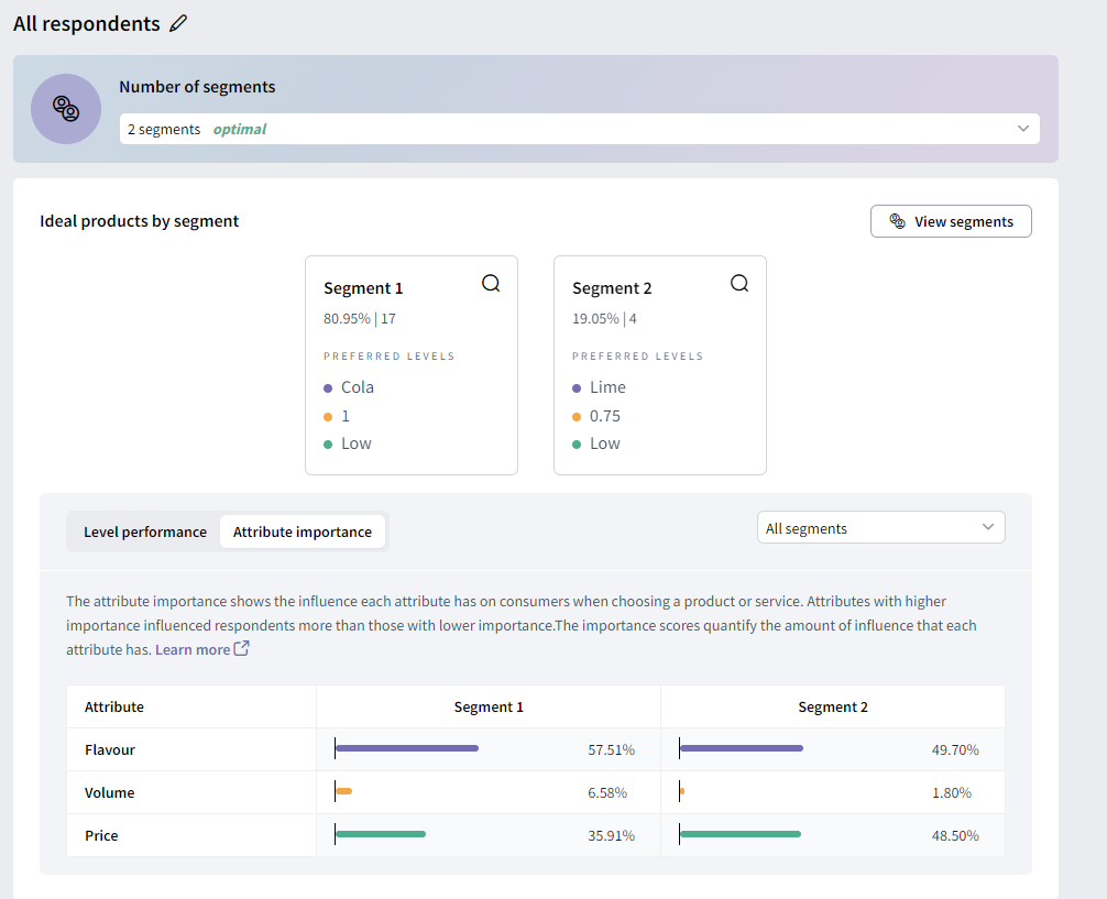 A screenshot from SightX's conjoint segmentation tool. 